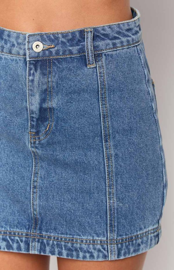 Darcy Mid Wash Denim High Waisted Mini Skirt For Cheap