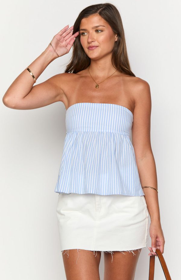 Klee Light Blue Strapless Tie Back Top Online now - Image 2
