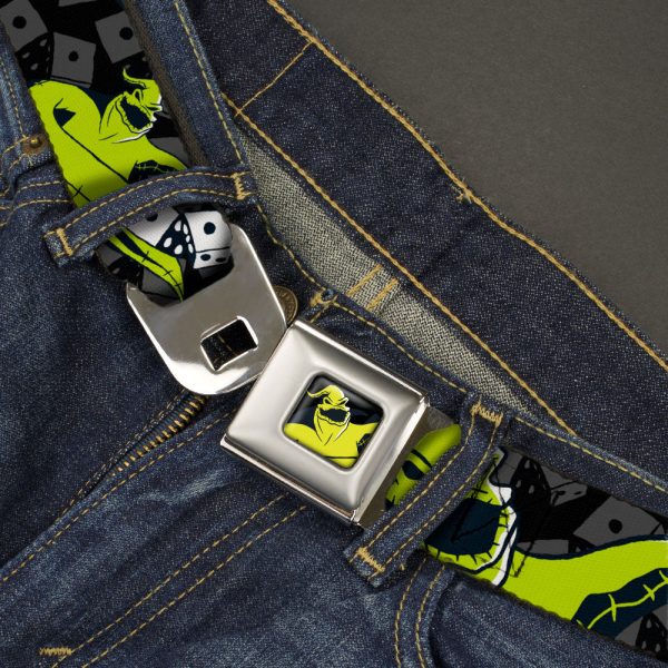 Oggie Boogie Smiling Pose Full Color Black Green Seatbelt Belt - Oogie Boogie Rolling Dice Pose Dice Scattered Black Grays Lime Green Webbing Hot on Sale - Image 2