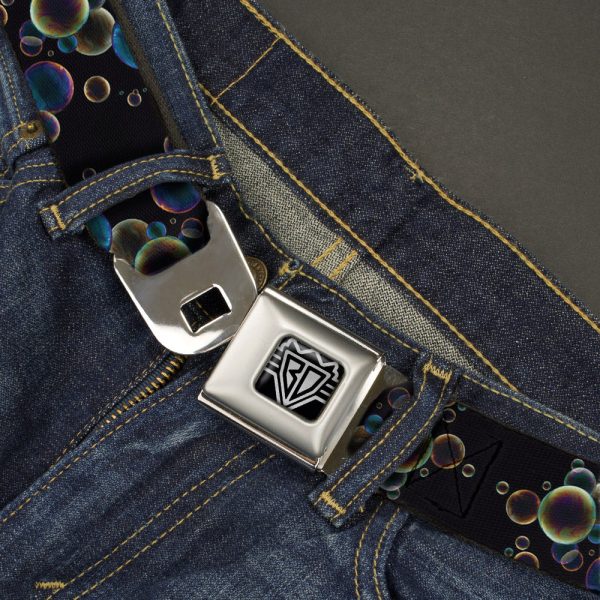 BD Wings Logo CLOSE-UP Full Color Black Silver Seatbelt Belt - Bubbles Black Iridescent Multi Color Webbing Discount - Image 2